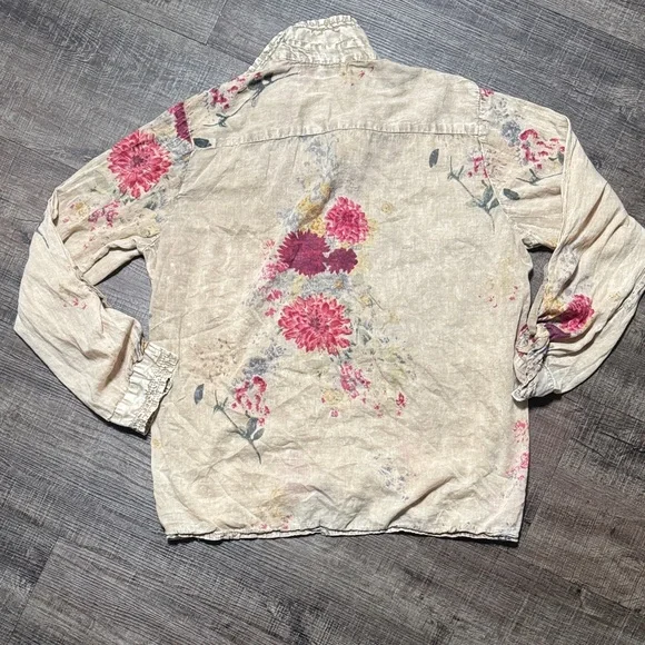 Floral Button-Down Shirt in Cream and Pink - Picture 9 of 9